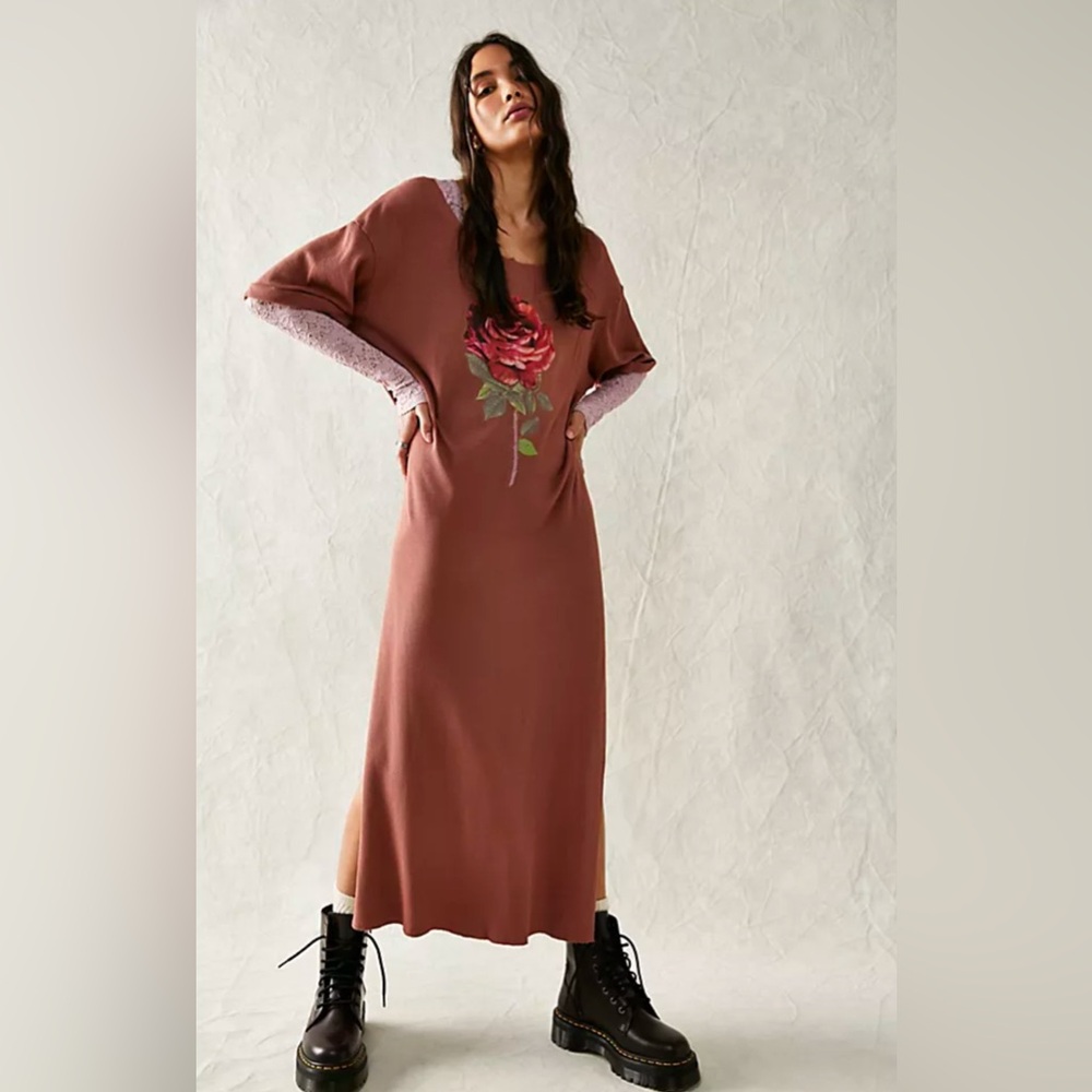 Free People Mauve Rose Graphic Tunic Dress